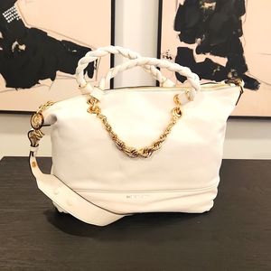 Michael Kors White Leather Satchel w/ Braided Short Straps and Adjustable Strap